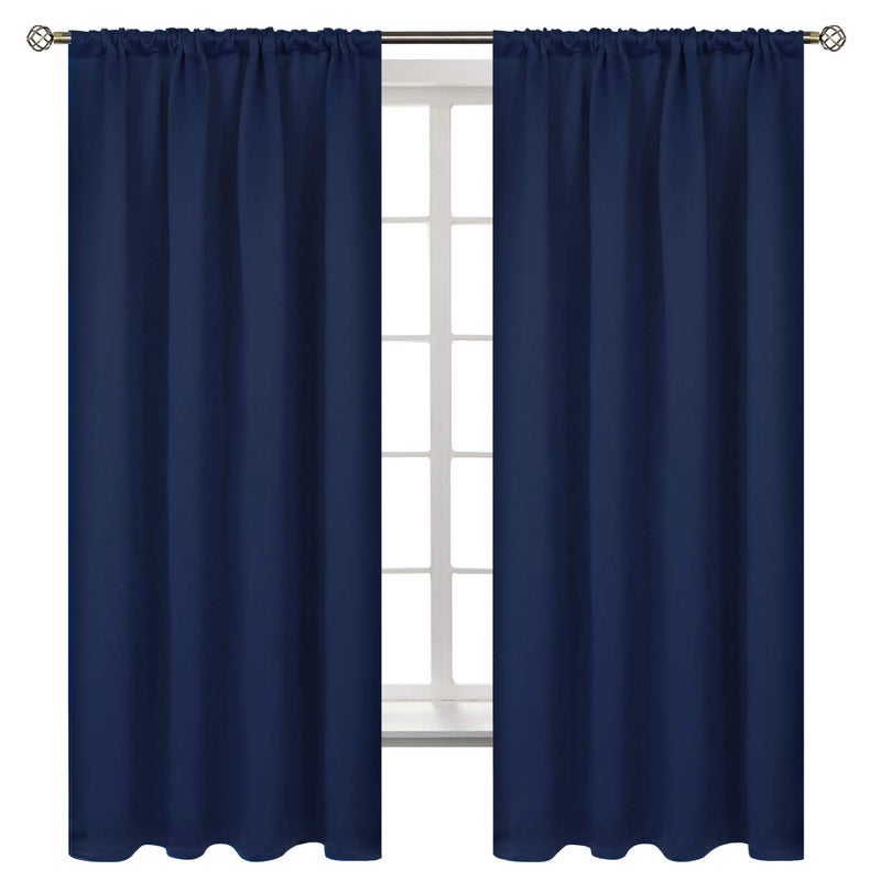 BGment Rod Pocket 63 Inch Long Blackout Curtains for Bedroom - Navy Blue Room Darkening Drapes for Living Room Thermal Insulated Black Out Shading Blinds, 42 x 63 Inch, 2 Panels - Image 1